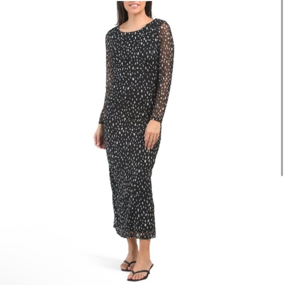 Rachel Zoe NWT Mesh Black And White Print Midi Cocktail Dress Crew Neck - Picture 1 of 7